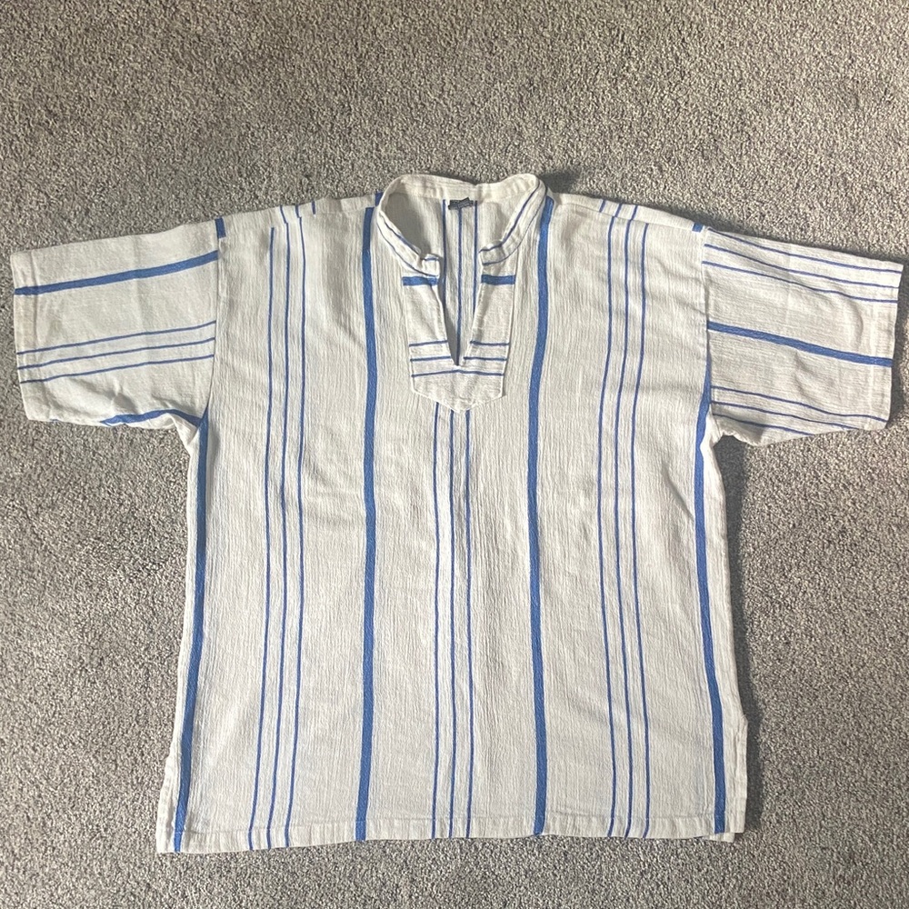 Blue and White Striped 100% Cotton Shirt Made In Greece Lightweight